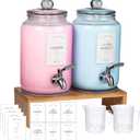 2 Pack Glass Laundry Detergent Dispenser,Sturdy glass Fabric Softener Dispenser With Leak Proof Pump,Reusable Container & Bamboo Stand-108Oz Big Laundry Soap Container For Washer Room Organization (2)