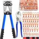 Cable Lug Crimping Tool with 200Pcs Copper Wire Lugs, Battery Cable Lug Crimping Tool Kit for AWG 10-1/0, with Cable Cutter, 220Pcs Heat Shrink Tubing,Battery Terminal Crimper Tool