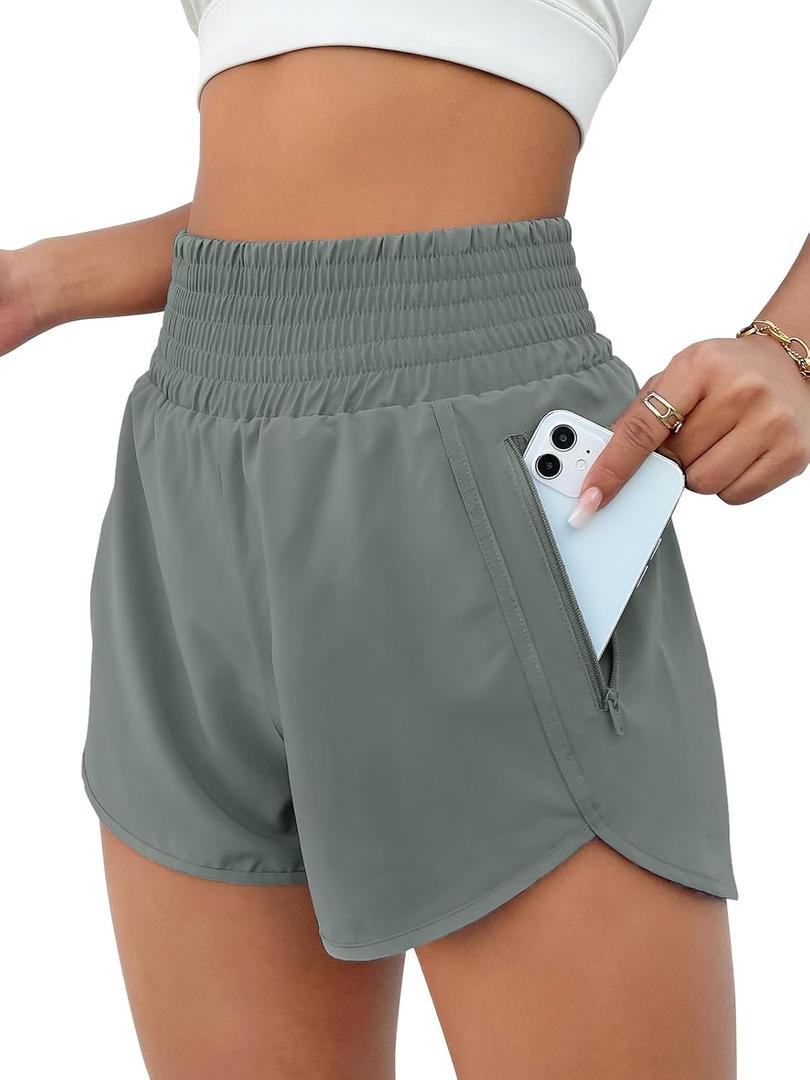 BMJL Women's Athletic Shorts High Waisted Running Short Pocket 2.5" Sporty Shorts Gym Workout Shorts (Gray, M)