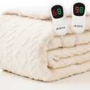 JKMAX Heated Electric Blanket Queen Size-84"x90" Heating Blanket with 10 Heating Levels & 5 Time Settings Over-Heat ProtectionWinter Warmer for Adults with ETL CertificationCream