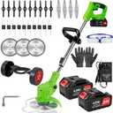 Weed Wacker Cordless,24v Electric Weed Eater Battery Powered,3 in 1 Lightweight Grass Trimmer with 2 4.0 Ah Batteries & Charger, Weed Eater with Blade & Wheels for Women,Lawn Care,Garden,Yard, Green