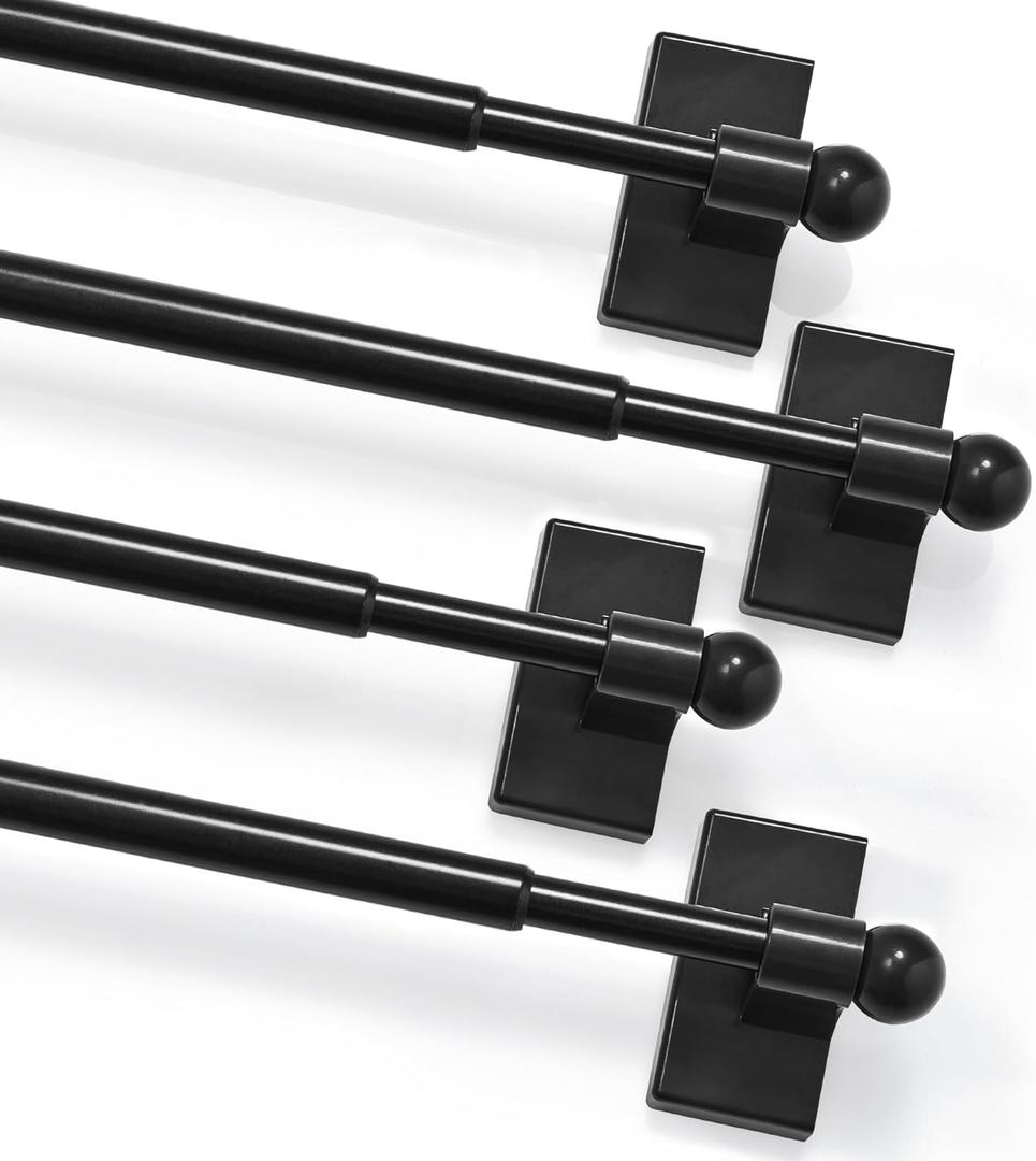 Deconovo Adjustable NoDrill Curtain Rods 4 Pack, Magnetic Rods 9-16 Inch, Strong Grip for Sidelights & French Doors, Easy Install for Home, Office & Apartments, Black Finish