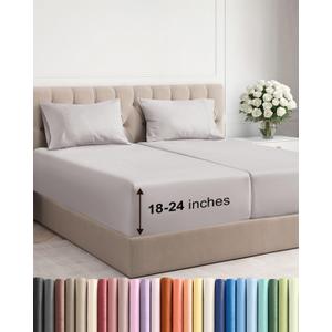 Extra Deep Split King Sheet Set - 5 Piece Breathable & Cooling Bed Sheets - Easily Fits 18 to 24 inch Mattress - Soft, Wrinkle & Fade Free with Extra Deep Pockets - Hotel Luxury Bedding - Light Grey