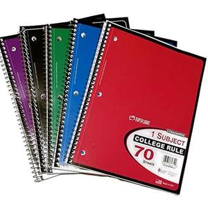Top Flight College Rule 70 Page Spiral-Bound Notebooks, 5 Pack Bundle Made in The USA