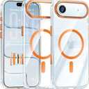 Maledan for iPhone 17 Air Case Clear Orange - Aluminum Camera Frame Magnetic 17 Air Case Fit for Mag Safe, Camera Control, Slim Transparent Shockproof Bumper Phone Cover for Apple iPhone 17 Air