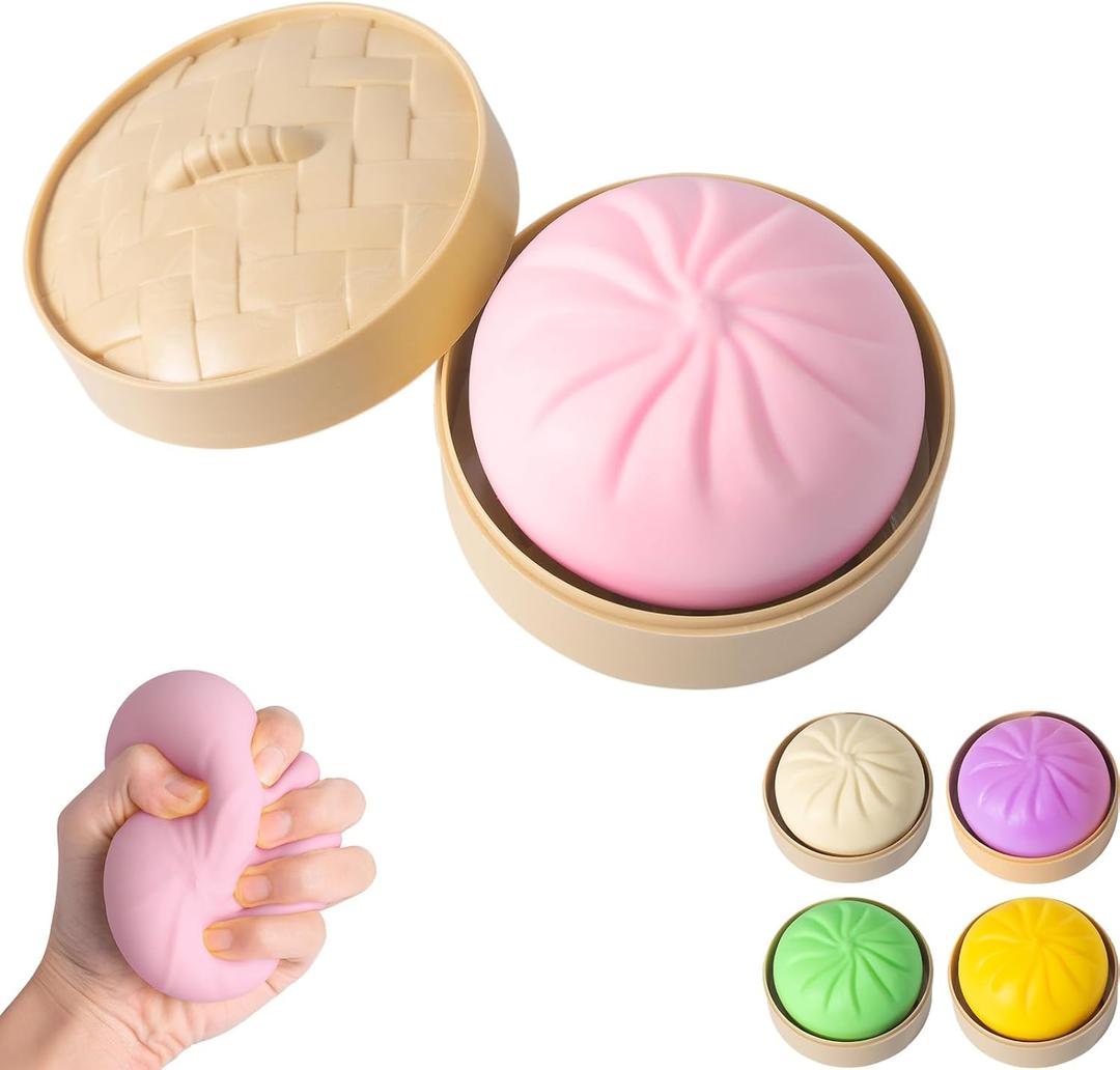 Dumpling Squishy, Mystery Squishy Dumpling Box, Fidget Toys Adults & Teens, Easter Basket Stuffers, Stocking Stuffers, Sensory Stress Ball Squeeze Toys for Stress Relief (Pink)