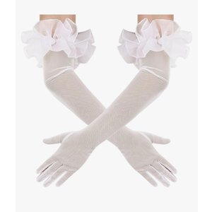 Women's Long Puff Sleeve Oversize Ruffle Cuff Sheer Gloves Tulle Mesh Gloves Wedding Opera Party Costume Gloves