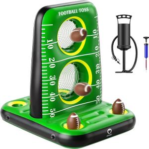 QPAU Inflatable Football Toss Game for Pool  Water Football Target with 4 Balls & 2 Pumps, Dual Net Design, Stable Base, Summer Pool Game for Kids & Adults