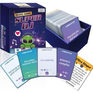 Super DJ Play Your Best Song Card Game, Music and Karaoke Party Game for Adults and Teens(180 Prompts & Action Cards)