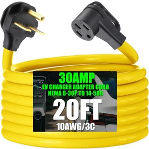 Kanayu 20FT EV Charger Adapter Cord Compatible with Nema 6-30P to 14-50R, 30 Amp 240V HVAC to 50 Amp Level 2 EV Charging Power Adaptor Cord, STW 10 AWG/3C, Etl Listed (Not for Rv or Dryer)