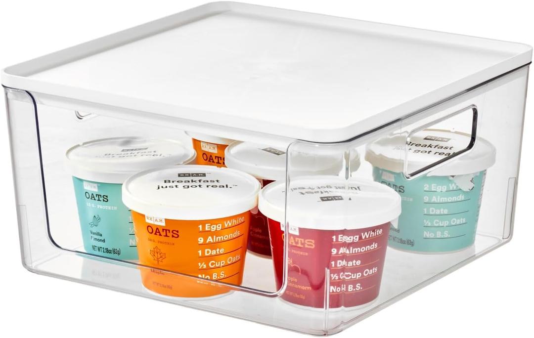 Rosanna Pansino x iDesign Recycled Plastic Open Front Kitchen Storage Bin with Lid, Clear Bin/Marshmallow Lid, 12" x 12" x 6"