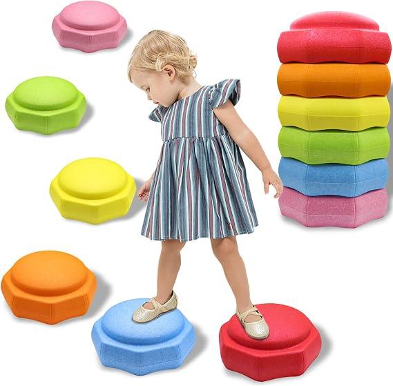 Stepping Stones for Kids, 6pcs Balance Sensory Kids Stepping Stones EPP Stepping Stones for Toddlers 1-3, Indoor Outdoor Activity, Promotes Balance & Coordination Skills, Color: Pastel Rainbow