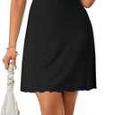 Rooscier Women's Ruched Lace Up Ruffle A Line Deep V Neck Short Sleeve Sexy Mini Dress (Black, S)