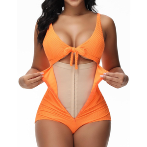 SHAPSHE Women's Tummy Control Swimsuit One Piece Slimming Bathing Suit Cutout Tie Knot Front Bikini Push Up Swimwear, Size: M