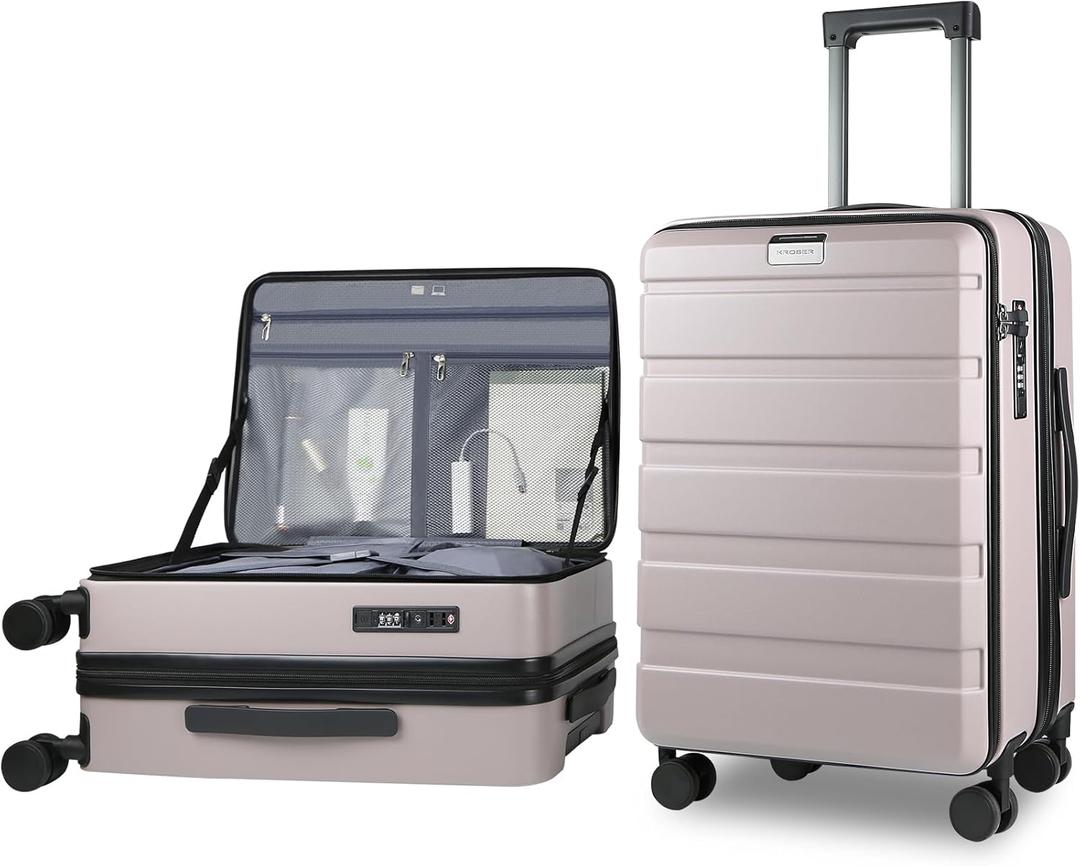 KROSER Carry On Luggage with Spinner Wheels & Built-in TSA Lock, Expandable Top Opening Hard Shell Suitcase Large Capacity Durable Rolling Luggage with USB Port, Carry-On 20-Inch, Matte Purple/Pink