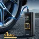 Car Tire Inflator Portable Air Compressor - Lamicall [4X Faster][150 PSI] Bike Air Pump, Rechargeable Battery, Pressure Gauge Display, LED Light, Automatic Car Cordless Pump for Motorcycle, Bike, Ball