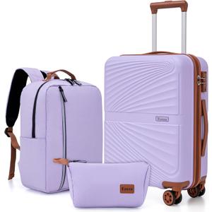 Carry On Luggage Set 22x14x9 Airline Approved Luggage Sets 3 Piece,Suitcases with Wheels,ABS Hard Case Luggage with TSA Lock Spinner Wheels(20 Inch,BP/TB)