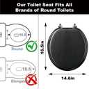 Round Wood Toilet Seat Support 400 lbs, Heavy Duty Toilet Seat with Wood Veneer for Home Bathroom, Wooden Black Toilet Lid with Chrome Hinges, Grip-Tight Bumpers, Easy Clean, Easy Install