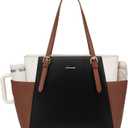 LOVEVOOK Laptop Tote Bag for Women With Large Cup Holder, Leather Work Tote Bag for Women,15.6 Inch Professional Computer Briefcase Business Teacher Commuter Shoulder Bag, Office Travel Gift (Black-white-brown)