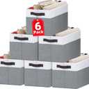 Criusia Closet Organizers and Storage Baskets - 6 Pack Shelf Organizer Bins with Handles - Clothes Storage Bins for Bedroom Nursery Home Closet Organization - Blanket Toy Storage Organizer (6pcs - Rectangular 14"x10"x9.5", White with Grey)