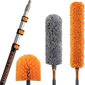20 Foot High Reach Duster Kit with 4-12 ft Extension Pole // High Ceiling Duster Cleaning Kit with Telescopic Pole // Cobweb Duster // Feather Duster and Ceiling Fan Duster // The Ultimate Dusting Kit