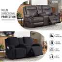 KinCam Loveseat Recliner Covers with Middle Console Slipcover, Recliner Sofa Covers 2 Seat Couch Cover Stripe Jacquard Furniture Protector Covers with Elastic Bottom for Kids, Pets (Black)