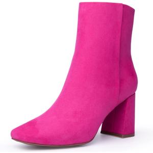 Womens Fashion Ankle Boots Square Toe Suede Side Zipper Chunky Block Heel Booties (6, Pink)