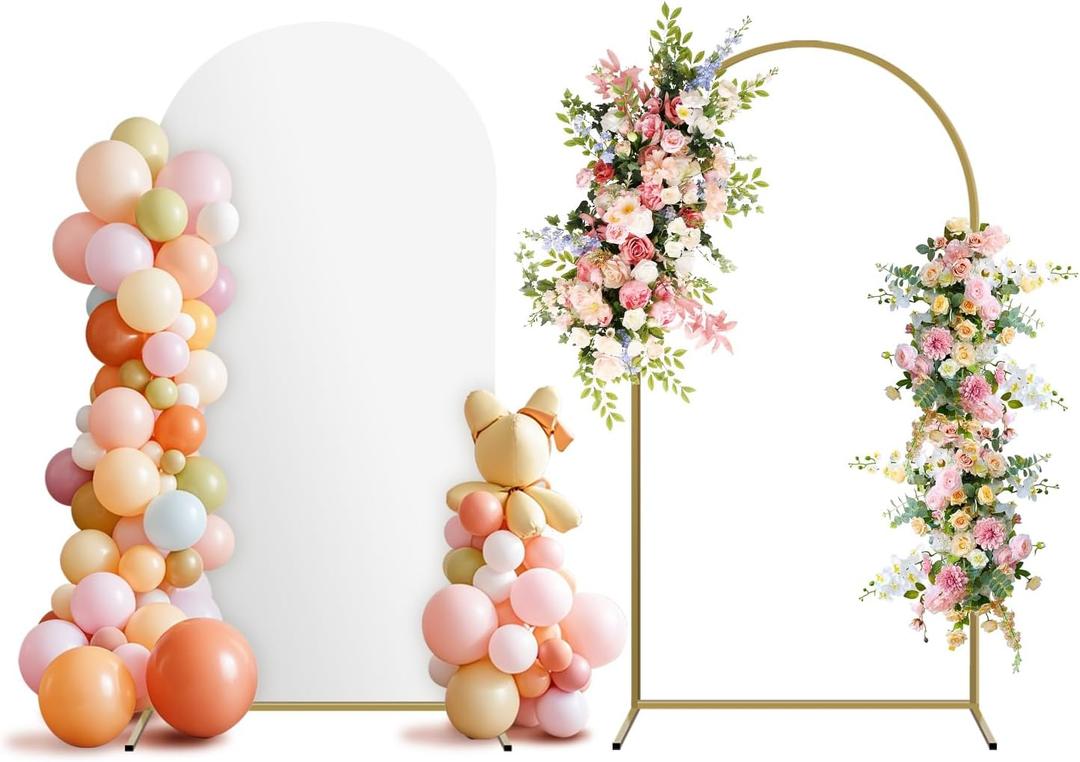 Arch Backdrop Stand and Cover Set, Metal Balloon Arch Backdrop 6ft, Gold Arched Stand Frame for Wedding, Parties,Birthday, Event Decorations (White,6ft)