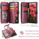 Defencase for Moto G - 2026/2025 Case, RFID Blocking Wallet Case for Motorola Moto G 5G 2025 & 2026 PU Leather Magnetic Flip Wrist Strap Zipper Card Holder Phone Cases for Women and Men, Wine Red