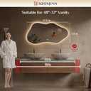 Keonjinn 48 x 24 Inch Asymmetrical Backlit Bathroom Mirror, Tempered Glass