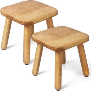 2 Pack Wooden Stool, Plant Stools, Kids Stools for Adults Step Stool for with Four Detachable and Assembled Legs(Classic 9.3inch)-Walnut