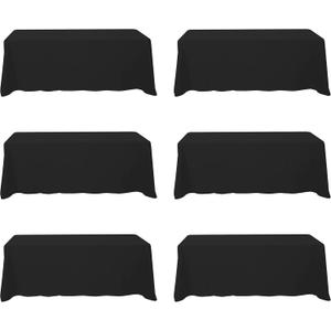 BRILLMAX 6 Pack Black Tablecloths 90 x 156 Inch for 8ft Rectangle Tables - 150 GSM Polyester Fabric, Floor Length Drop, Water, Stain & Wrinkle Resistant Cloth Cover for Wedding Reception Banquet