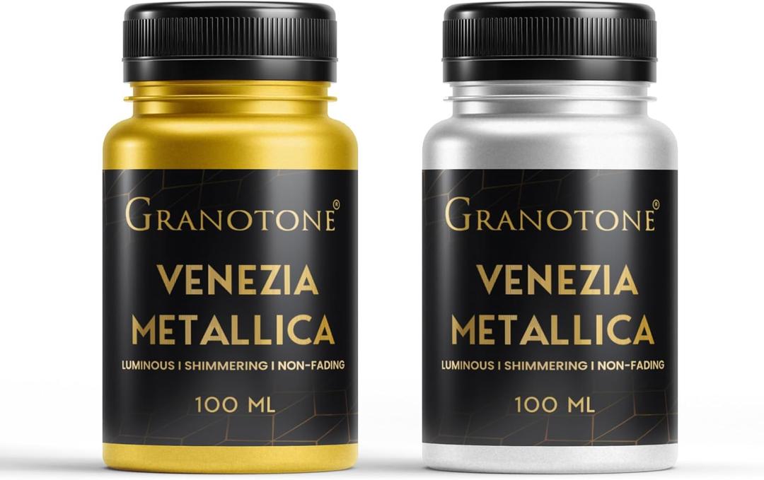 GRANOTONE Acrylic Venezia Metallic Colour, Non-Fading & Shimmering Metallic Acrylic Paint with Rich Pigments | Non-Toxic Metallic Colours Ideal for Kids, Artist & Beginners | Pack Of 2 (100 ml gold +