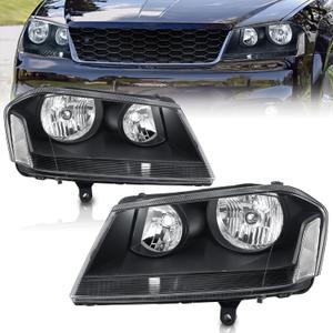Headlights Assembly Compatible for 2008-2014 Dodge Avenger Black Housing Clear Reflector Front Headlamp Driver and Passenger Side