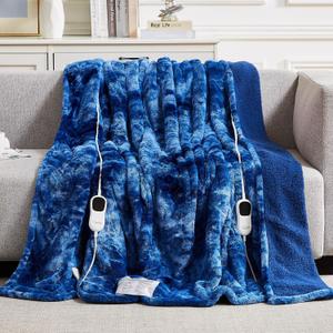 Homemate Electric Heated Blanket Queen Size - 84"x90" Heating Blanket Queen Size Dual Control 1/2/4/6/8 Hours Auto-Off 10 Heat Level Over-Heat Protection Luxury Faux Fur Sherpa ETL Certification