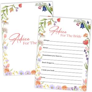 Bridal Shower Games, Wildflowers Wedding Games Card, Bridal Shower Bachelorette Engagement Party Ideas Supplies Decorations, Hilarious Advice for The Bride Game Cards for Guest, 25 Pack -09