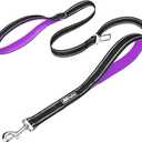 PoyPet 5 Feet Dog Leash - 3M Reflective - 2 Cushioned Handles - Functional Car Seat Belt (Purple)