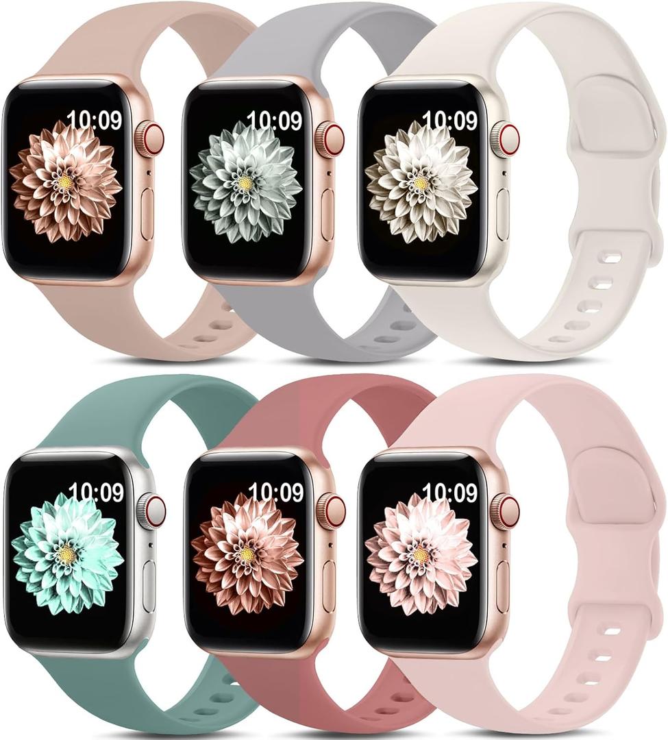 6 Pack Sport Bands Compatible with Apple Watch Band 38mm 40mm 41mm 42mm 44mm 45mm 49mm 46mm,Silicone Waterproof Strap for iWatch Apple Watch Series 11 10 9 Ultra 8 7 6 5 4 3 2 1 SE Women Men (Pine Green/Old Rose/Light Beige/Ivory/ Milk Tea/Grey)
