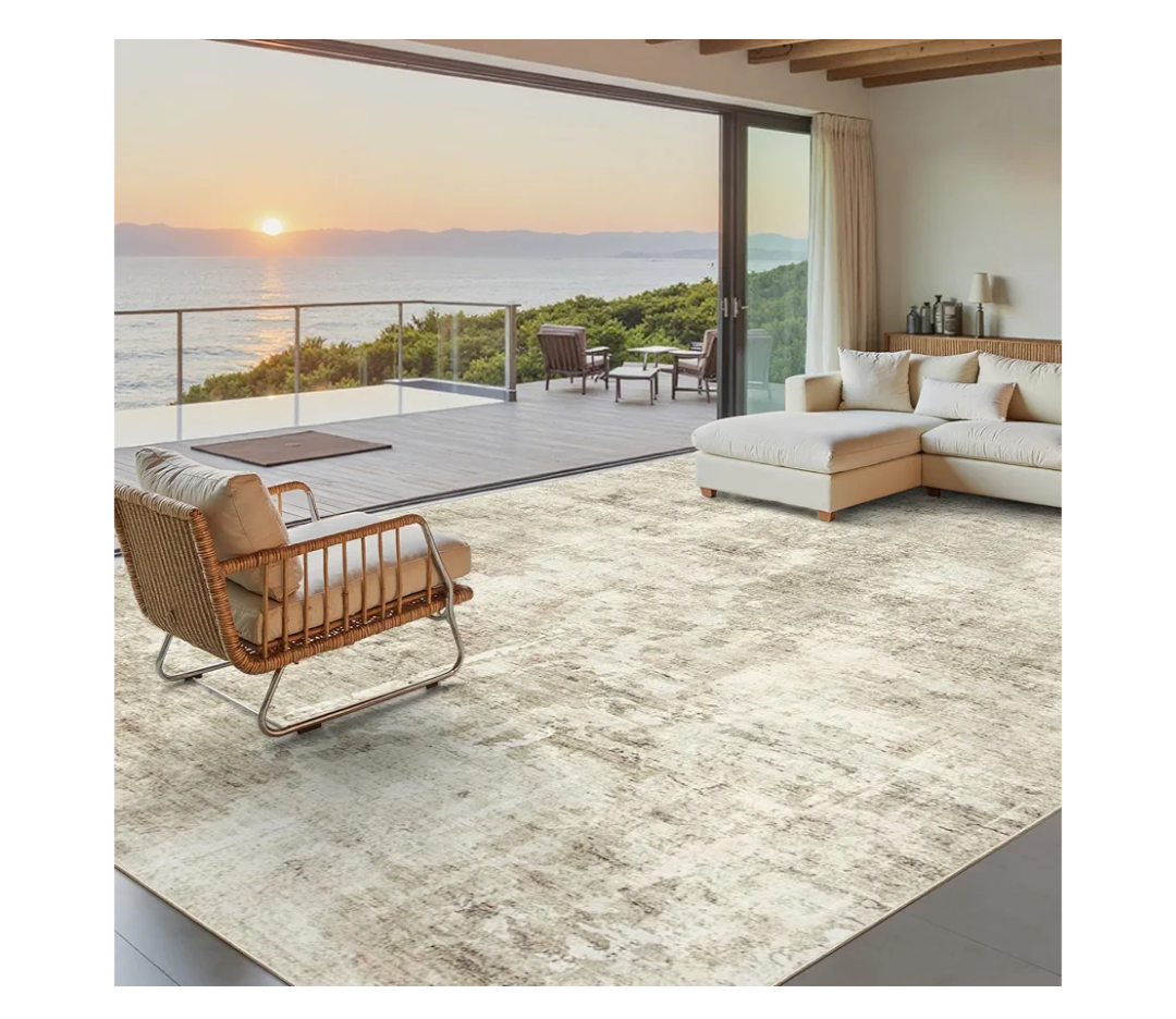 Abstract Rug 8x10 Large Living Room Rugs Neutral Modern Washable Area Rugs for Bedroom Dining Room Non-Slip Stain Resistant Foldable Thin Rug Beige Gray