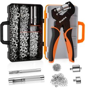 Preciva Heavy Duty Grommet Tool Kit with 400pcs Grommets - 1/4", 3/8" Hole Punch & Handheld Eyelet Plier for Tarps, Tents, Canvas, Vinyl & Leather Fabric