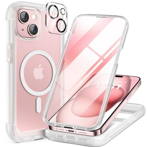 Miracase Magnetic for iPhone 15 Plus Case 6.7'' [Compatible with Magsafe] Full-Body Military Drop Proof 15 Plus Phone Case Cover with Built-in 9H Tempered Glass Screen Protector,Magnetic Frosted Clear