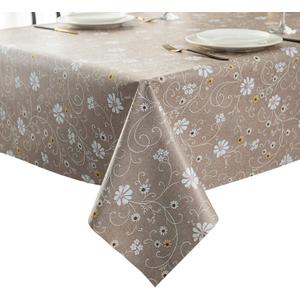 Pioggia Heavy Weight Vinyl Tablecloth Waterproof Oil-Proof PVC Table Cloth Stain-Resistant Easy Care Plastic Table Cover for Indoor and Outdoor (Brown Flower, 54 x 70 Inch)