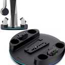 NEWDERY for PS5/Slim/Pro Console Stand, with Dual Charging Station for PS5 Controllers, Adjustable RGB Light, for PS5 Controller Charger Stand - Black