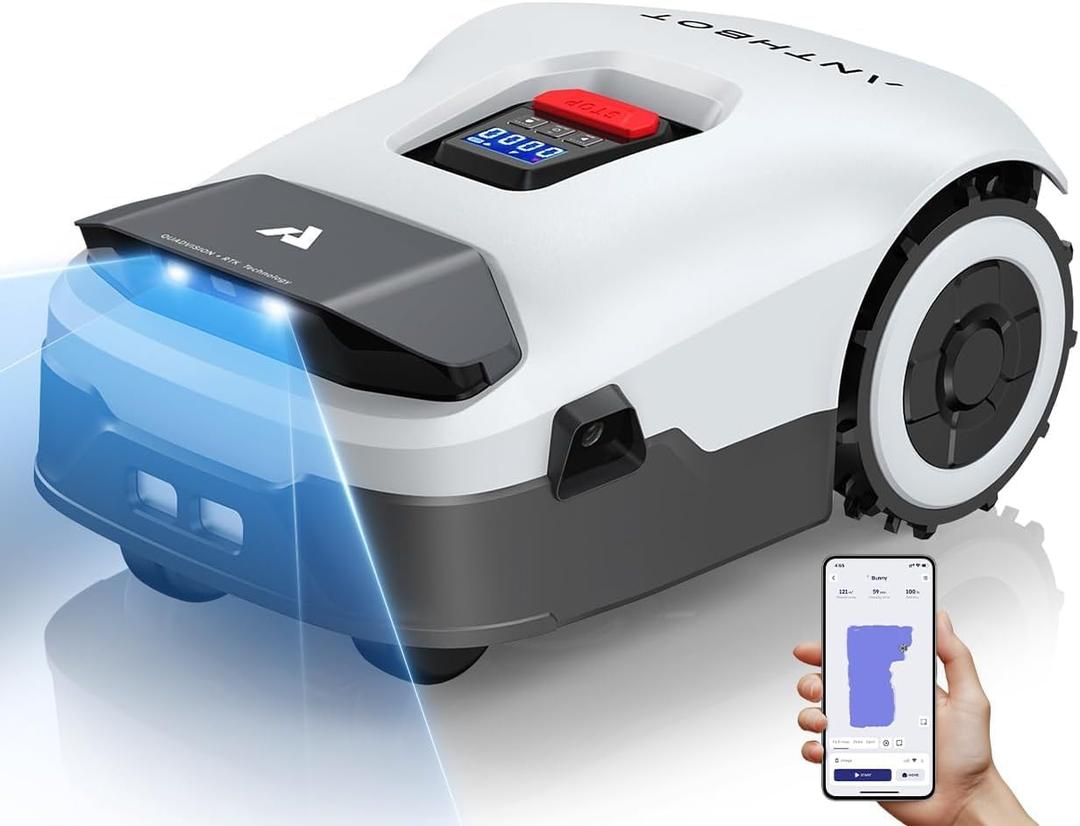Robot Lawn Mower NO Wire - 0.5 Acre, Full Band RTK+4-Eye Vision Robotic Lawnmower, Automatic Mapping, 20 Multi-Zone Management, Accurate Obstacle Avoidance, Intelligent Anti-Theft, APP Control