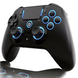 QRD Spark N5 Wireless Controller for PS4 Pro Slim PS3 PS2 Steam Deck PC Windows Mac iOS Android TV Box, Halleffect Gamepad Joystick with 3.5mm Audio Port+Speaker+Mic, Macro N1+N2, Turbo Speed Up