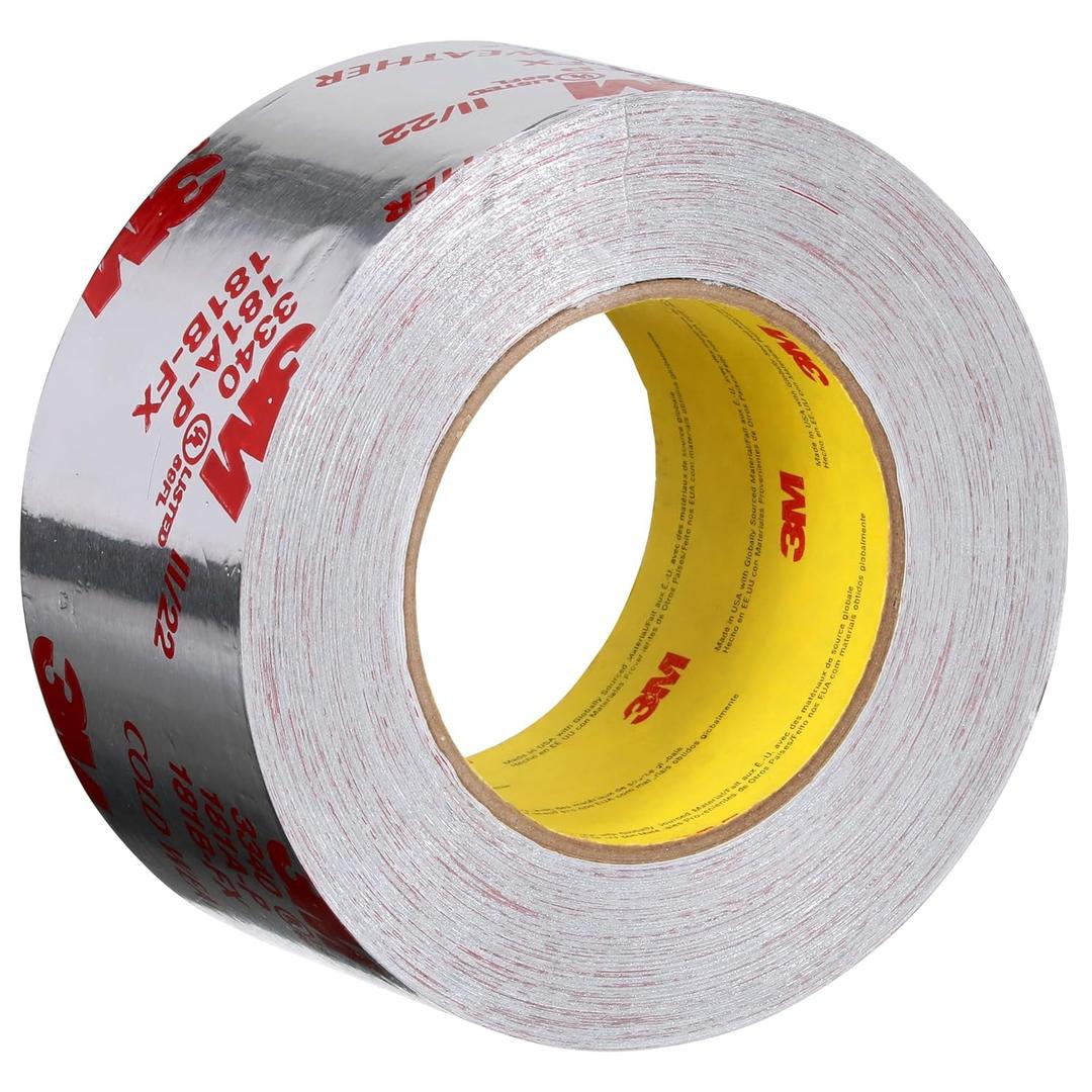 3M Aluminum Foil Tape 3340, 2.5" x 50 yd, 4.0 mil, Silver, HVAC, Sealing and Patching Hot and Cold Air Ducts, Fiberglass Duct Board, Insulation, Metal Repair