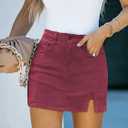 luvamia Skorts Skirts for Women Denim Mini Skirt Side Slit with High Waisted Jean Shorts Stretchy (Red, M)