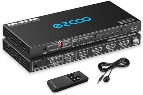 4K@120Hz HDMI 2.1 Switch 4 in 1 Out with Audio Extractor VRR ALLM HDCP2.3 ARC eARC HDR CEC SPDlF Optical and 3.5mm Audio Out D-o-l-b-y Digital EDID for PS5 Xbox NVIDIA AMD