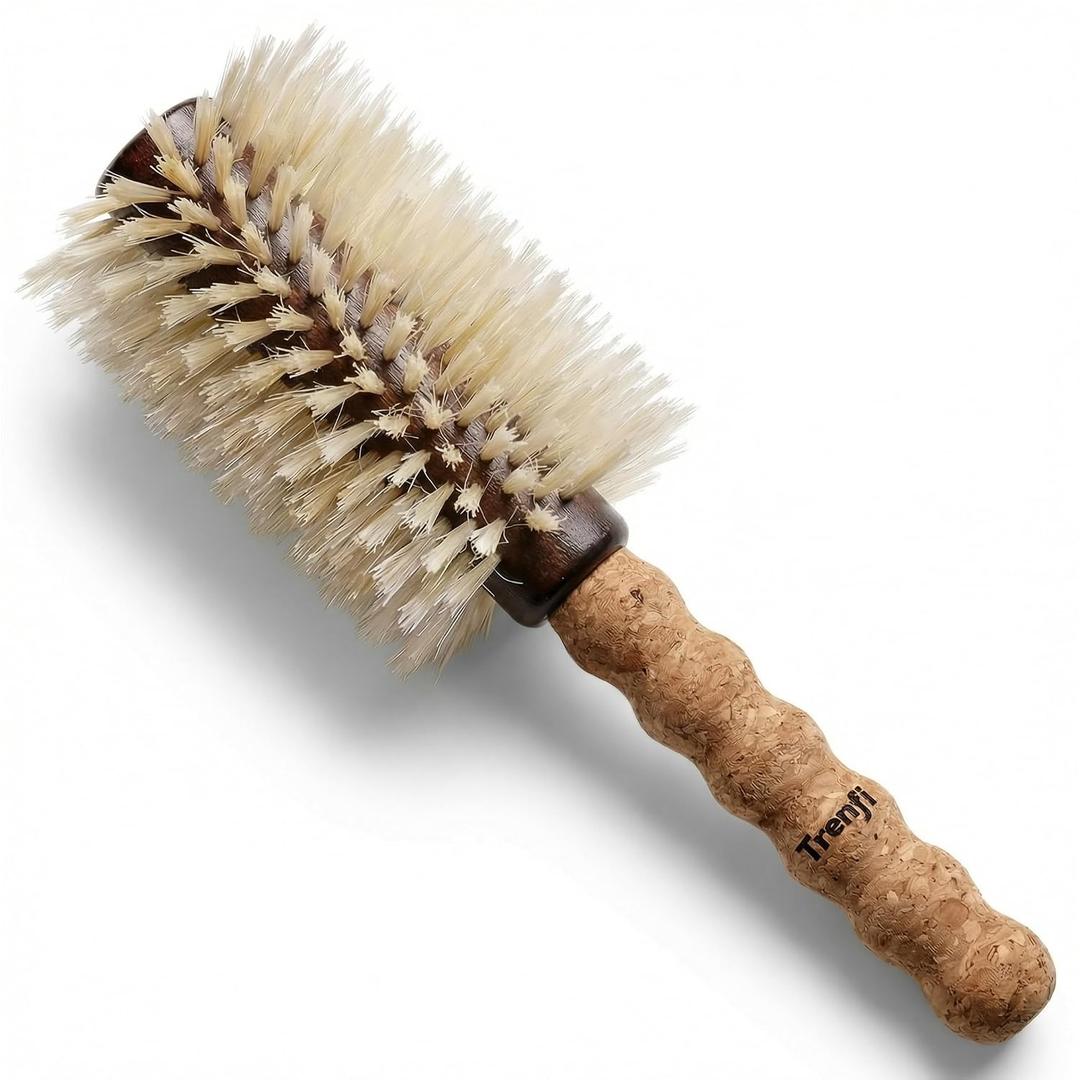 Boar Bristle Round Hair Brush Lightweight Cork Handle, Blonde Boar and Nylon Bristles, 2.75 Inch Blow Out Barrel, Fine to Medium Hair Blowout for Women