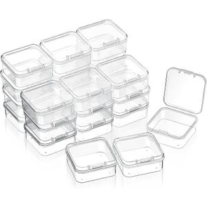 SATINIOR 24 Packs Small Clear Plastic Beads Storage Containers Box with Hinged Lid for Storage of Small Items, Crafts, Jewelry, Hardware (1.7 x 1.7 x 0.8 Inches)
